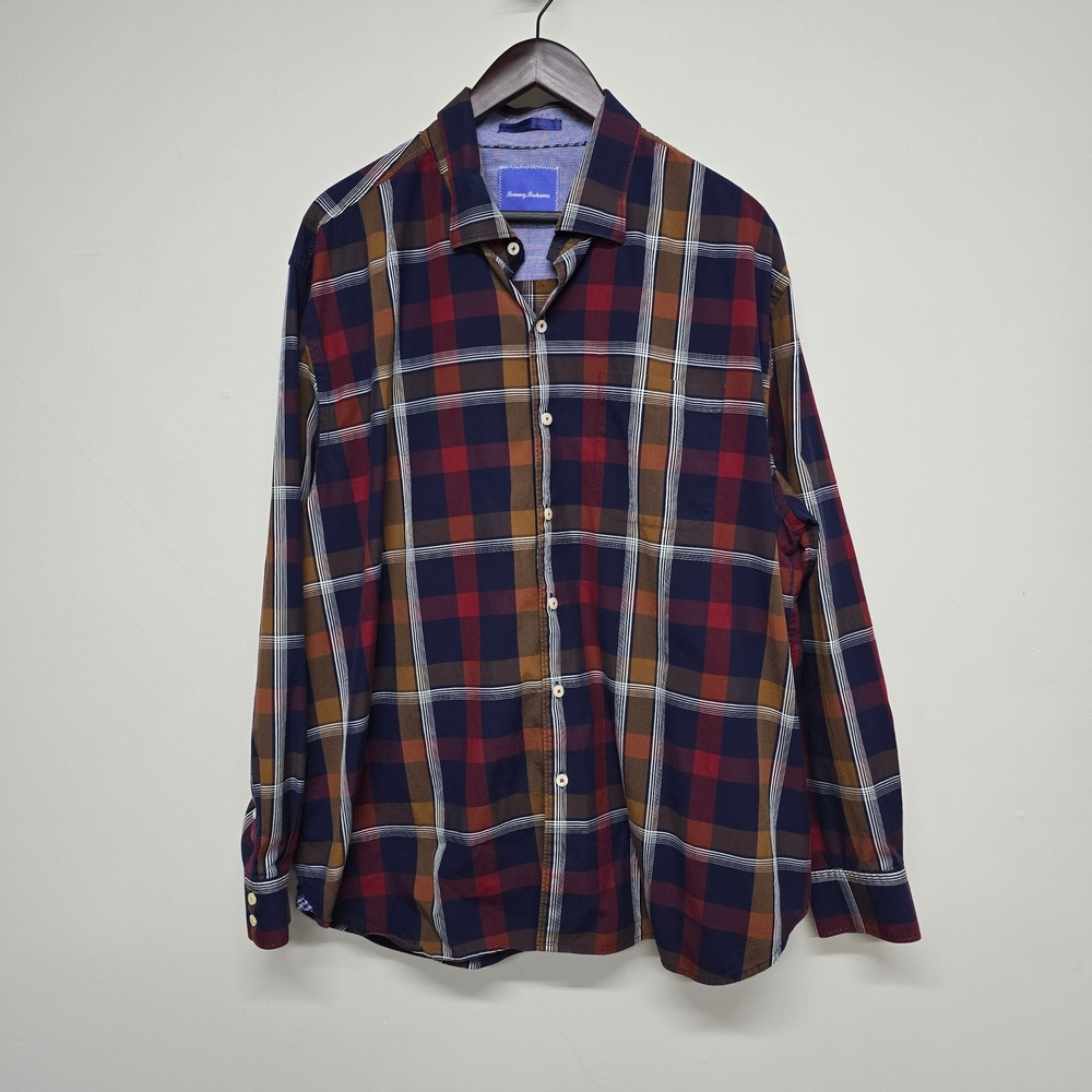 Tommy Bahama Plaid Button Down Shirt Mens XXL Cotton Casual Relaxed Office